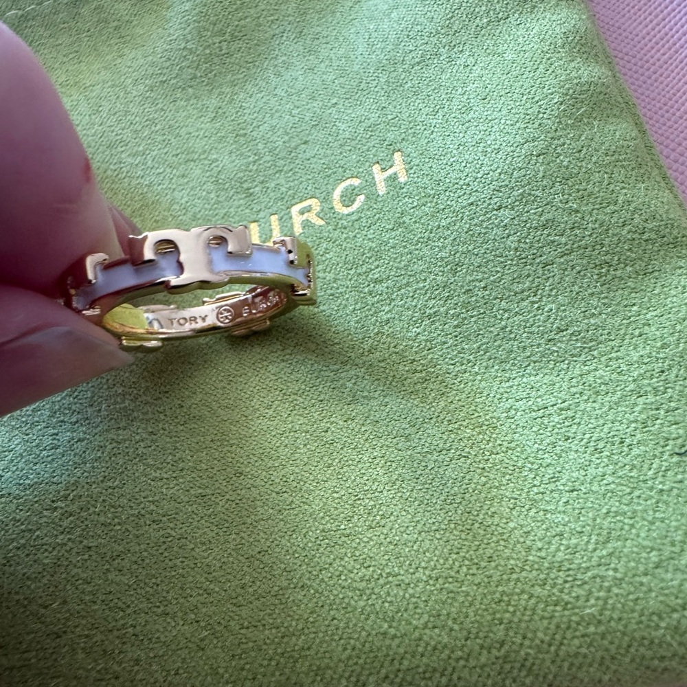 Tory Burch Gold and White Women's Ring Size 6